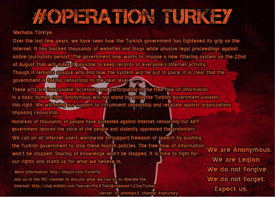 Figure 1: Anonymous’ #OpTurkey Call.